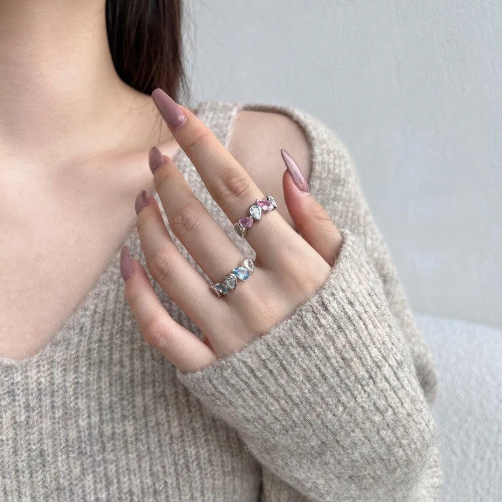 S925 sterling silver zircon ring with water drop pear-shaped stitched design, women's sizes 6-9
