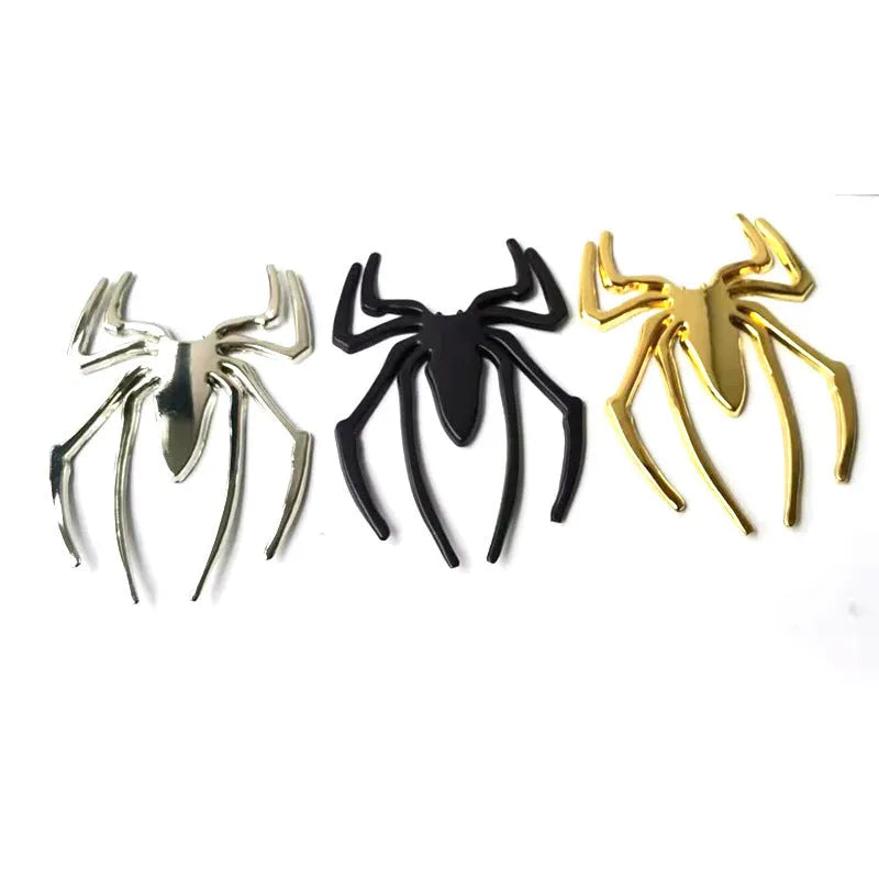 Gold zinc alloy metal bumper sticker with 3D embossed spider design