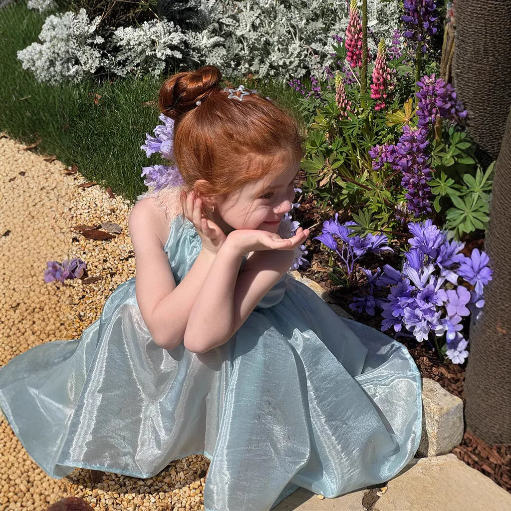 Light blue girls backless sleeveless dress with cotton lining