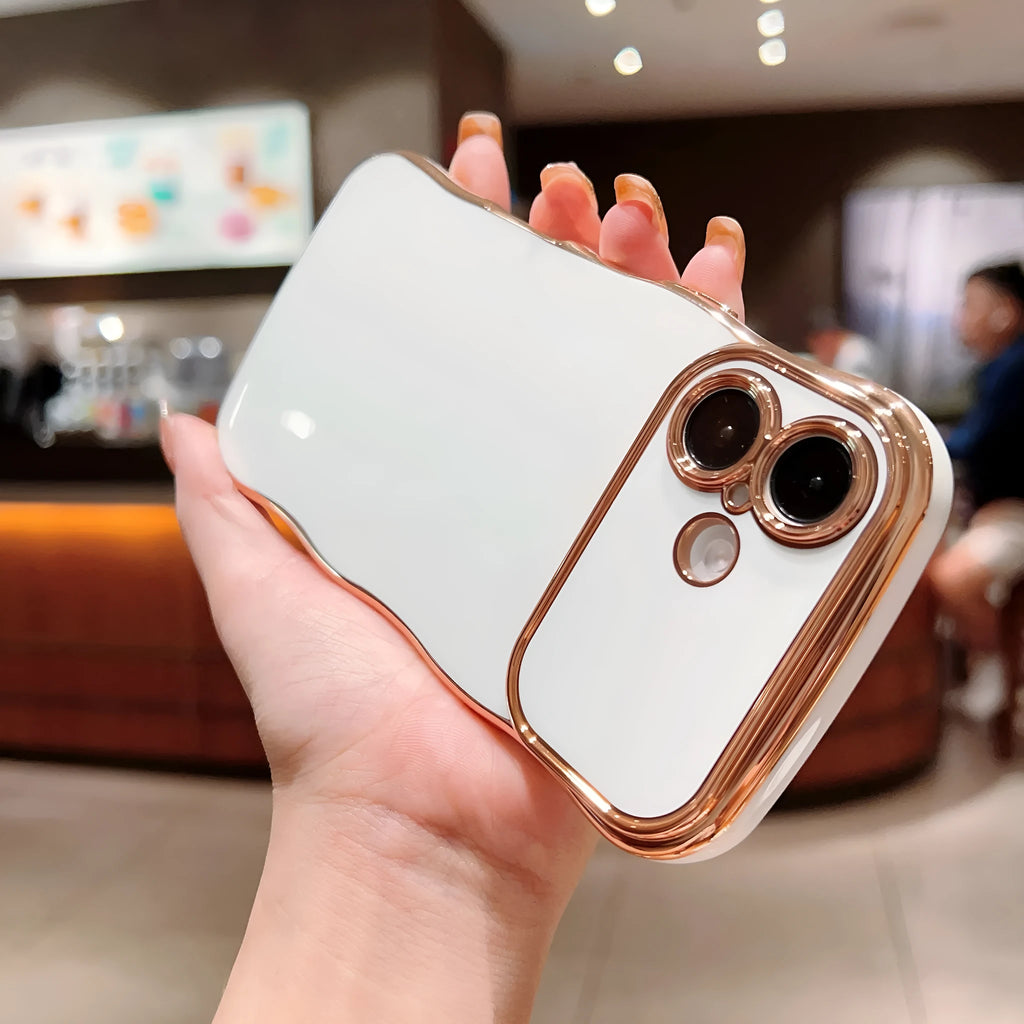 Electroplated wave pattern TPU phone case with large window back cover for iPhone