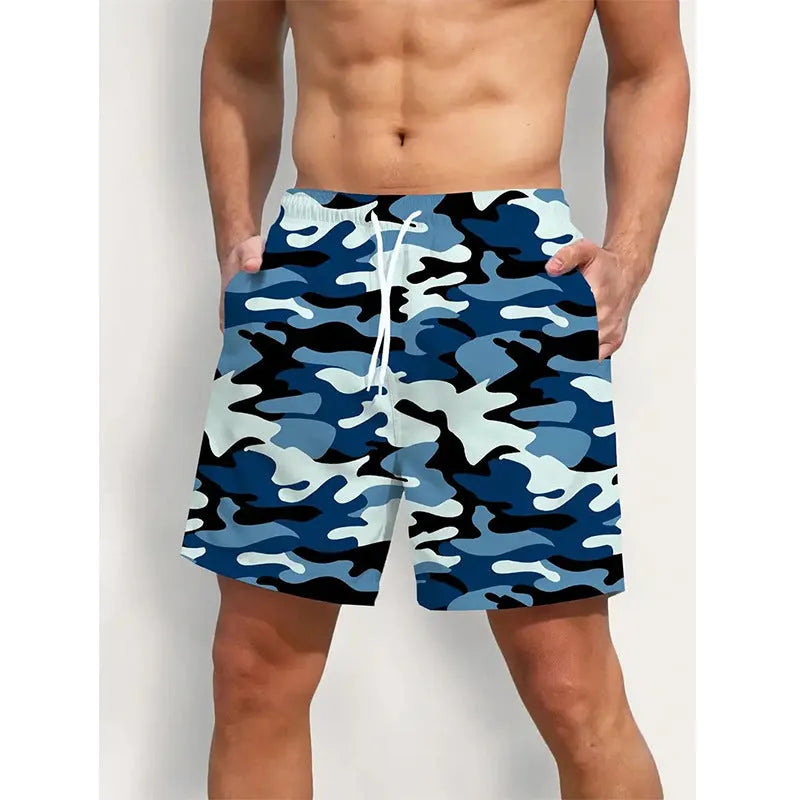Men's micro-elastic polyester beach shorts in printed design with stretch waistband