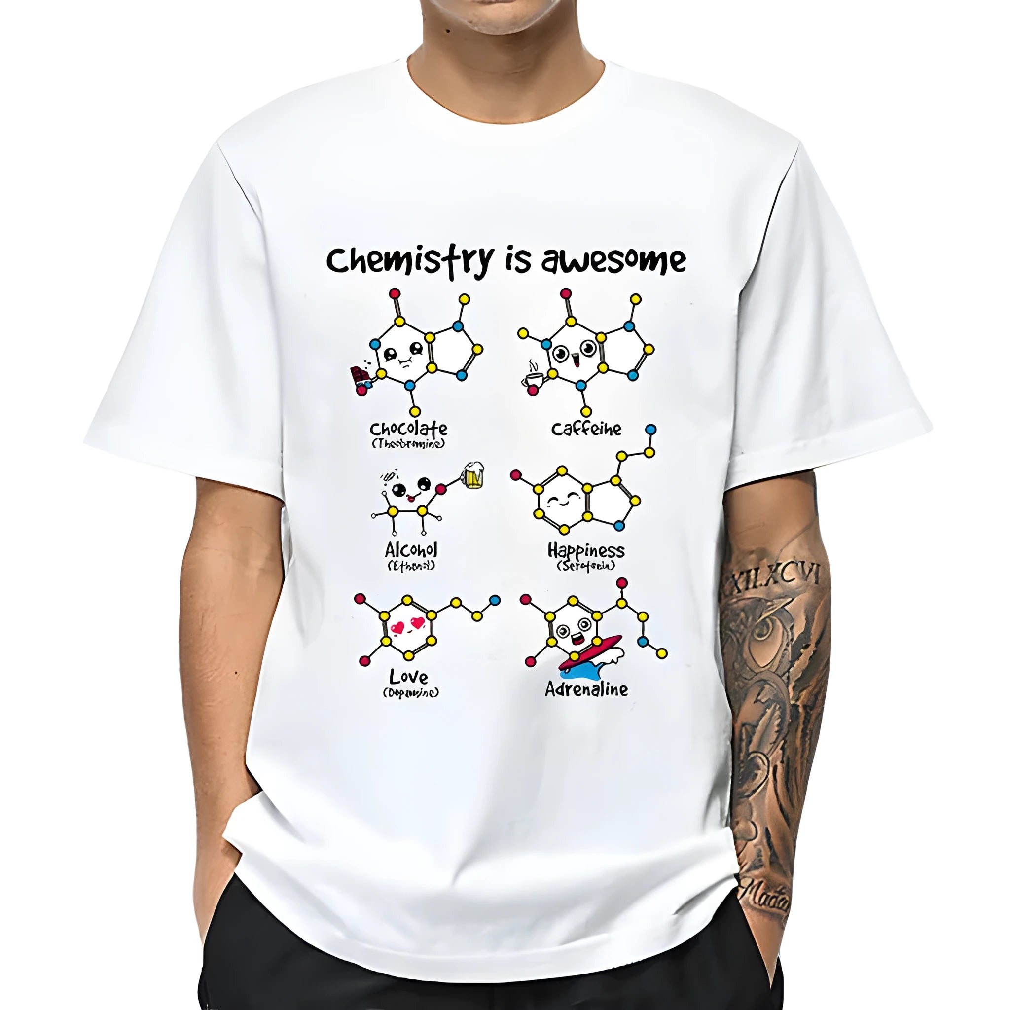 Men's black cotton short-sleeved round-neck T-shirt with white mathematics pun pattern