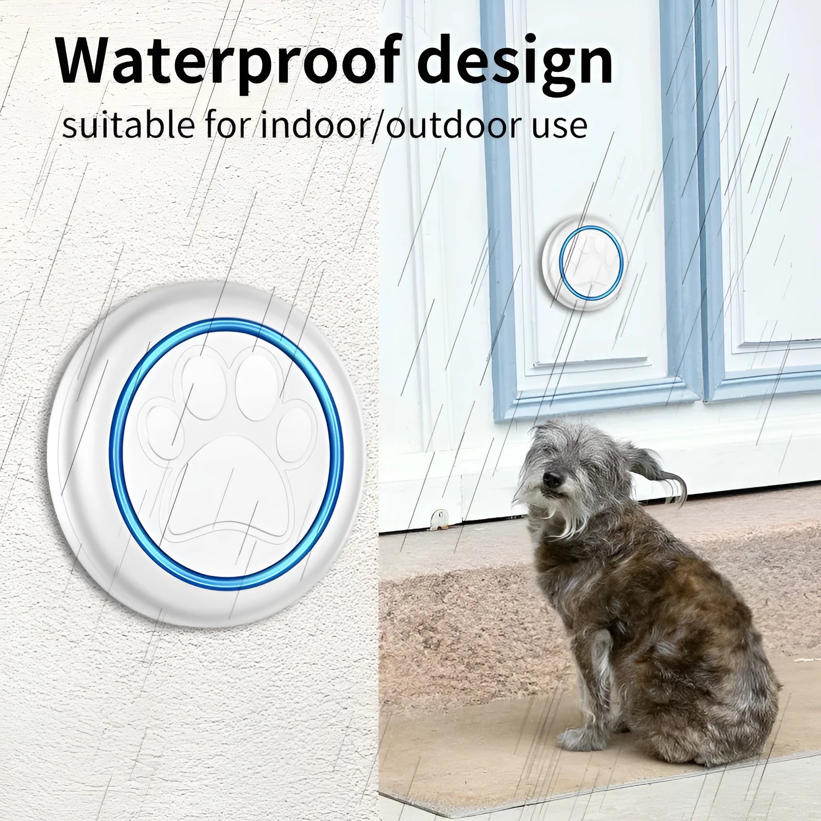 Black and white wireless waterproof pet door bell for outdoor dog training with touch operation.
