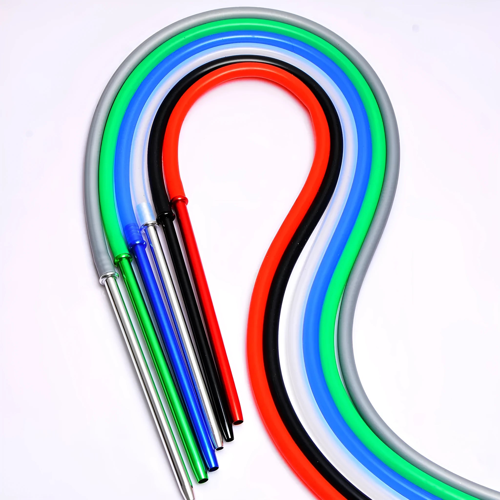 Aluminium hookah accessory with a wind-resistant silicone hose in assorted colours.