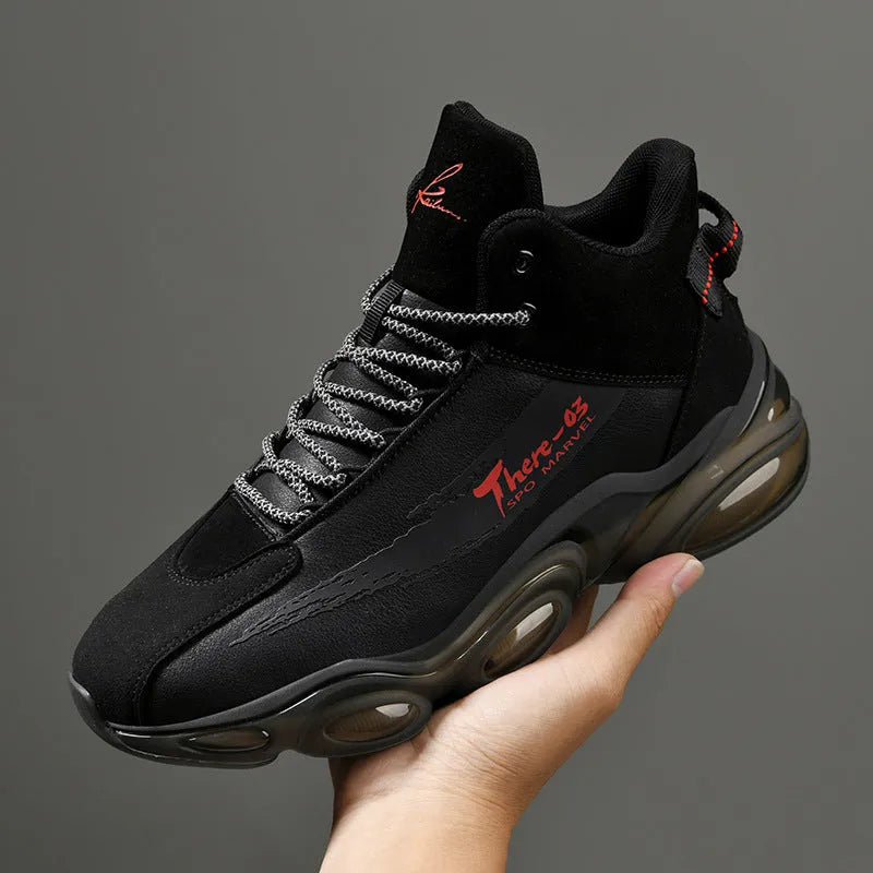 New Youth Basketball Running Sneakers white black TPU popcorn sole microfiber upper front lace-up platform flat heel