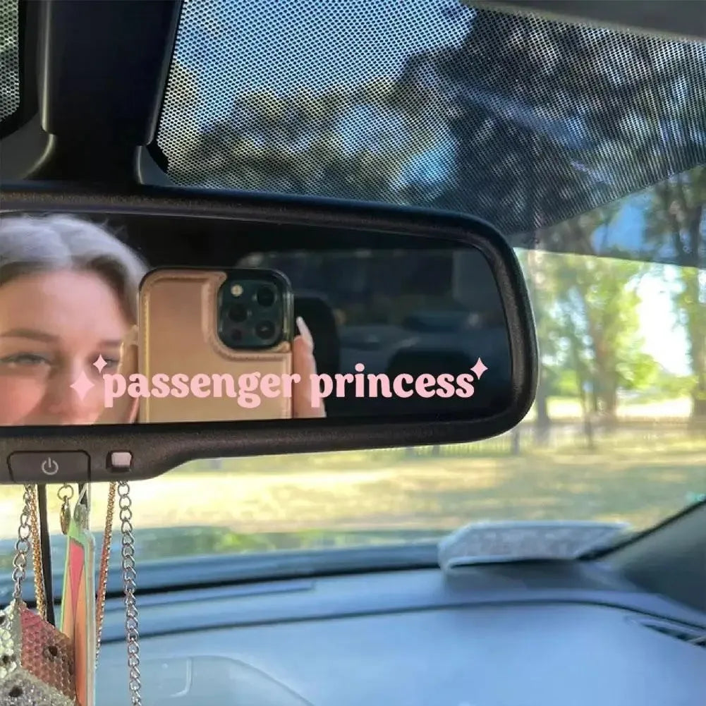 White car interior vinyl sticker with English text, showing 10cm by 2cm size.
