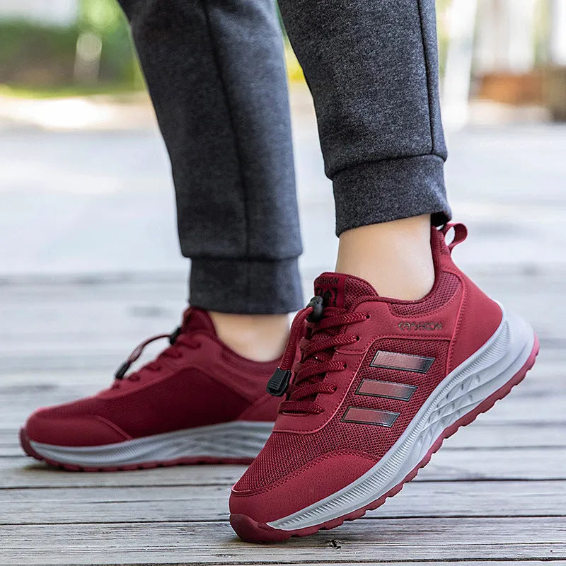 Unisex breathable mesh mom shoes with elastic band and non-slip sole in multiple colours.