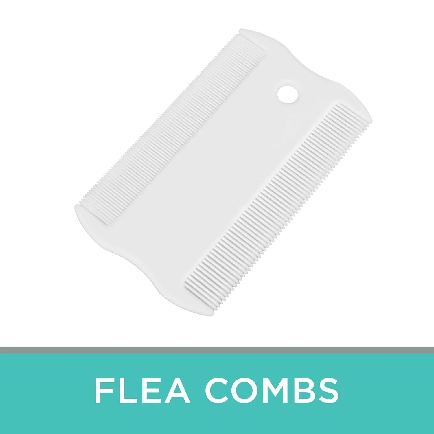 Double-sided plastic flea comb for pet facial grooming with dense teeth, measuring 0.85cm by 5cm.