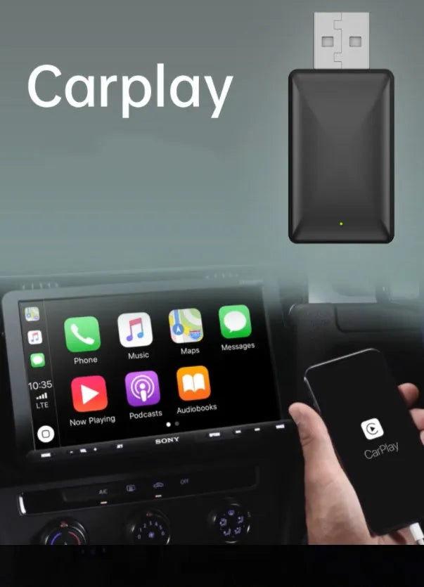 Black 2-in-1 wireless car adapter with aluminum alloy construction and USB connector