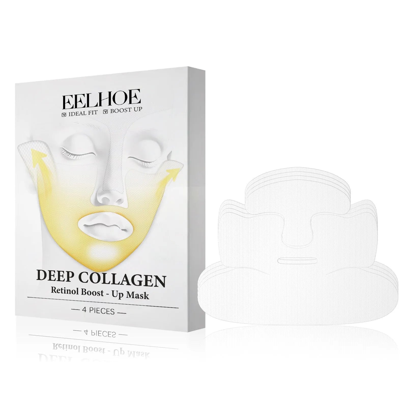 Collagen tightening facial mask pack containing four 23.5x16.8cm sheet masks