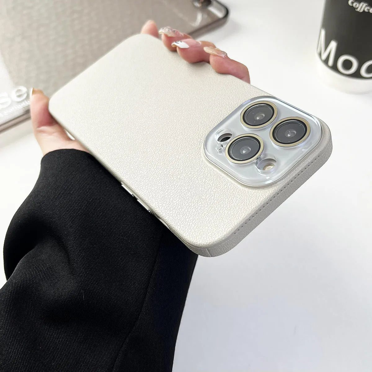 Solid Colour Lychee Pattern Phone Case Anti-Fall Anti-Fingerprint PC Material All-Inclusive Simple Design for iPhone 12 Pro Max 13 14 15 Series in 7 Colours