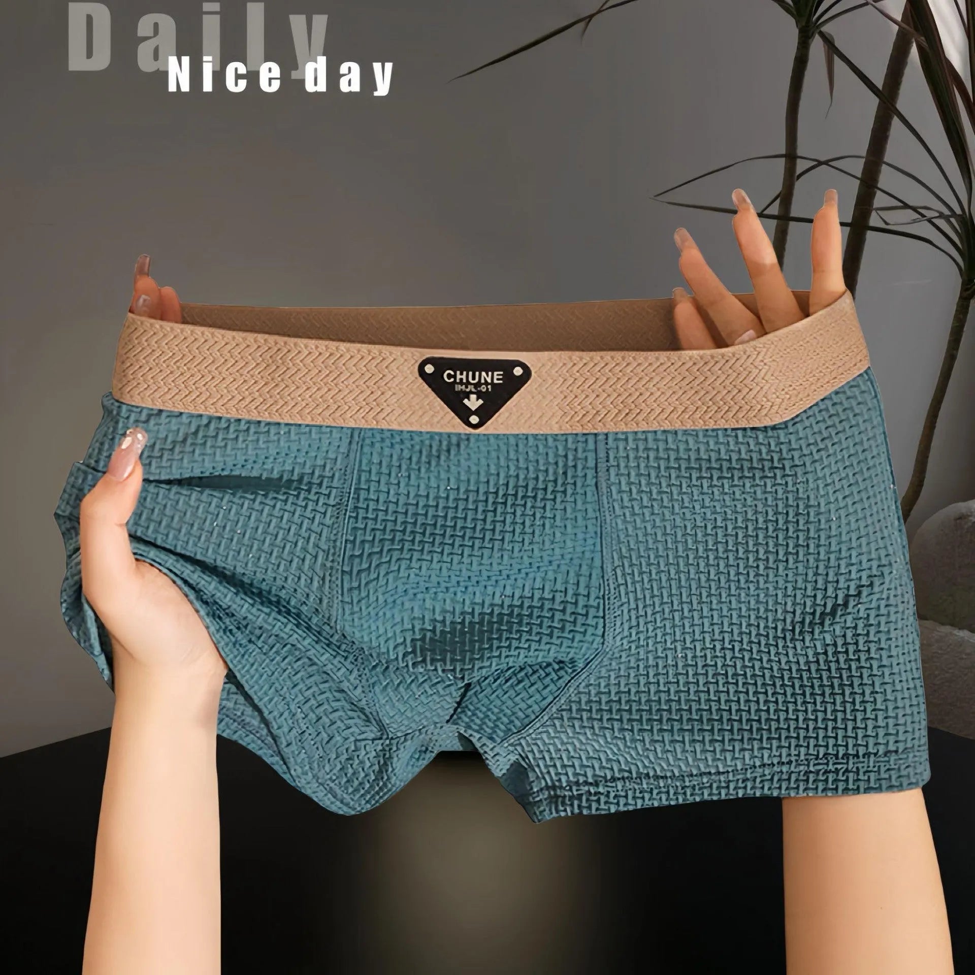 Men's ice silk nylon mid-waist boxer shorts in breathable sport style, available in multiple colours
