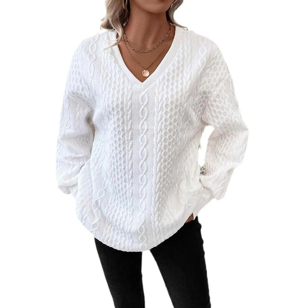 Milky white loose fit long sleeve t-shirt with 3D pattern detail and Japanese Korean styling
