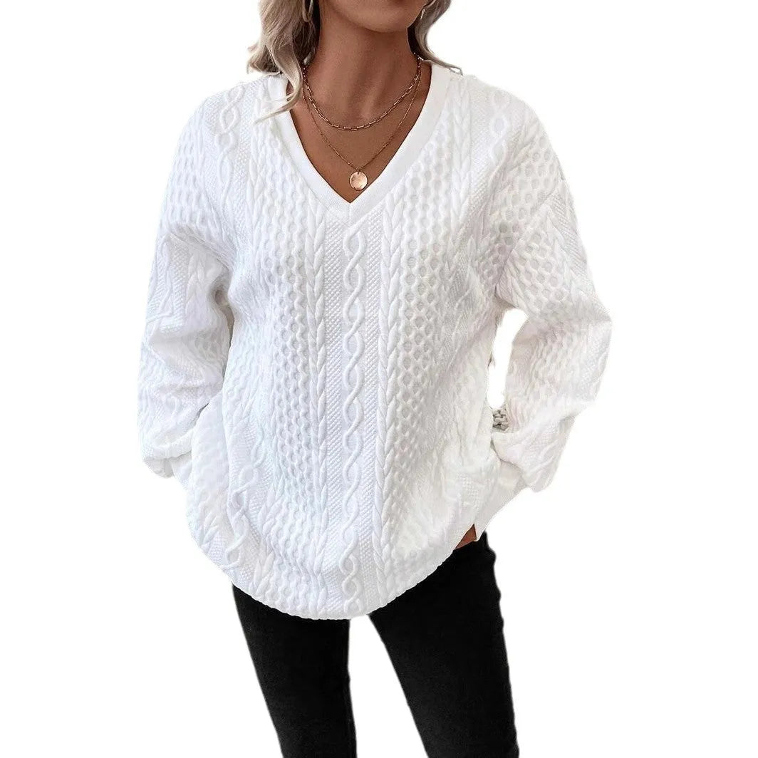 Milky white loose fit long sleeve t-shirt with 3D pattern detail and Japanese Korean styling