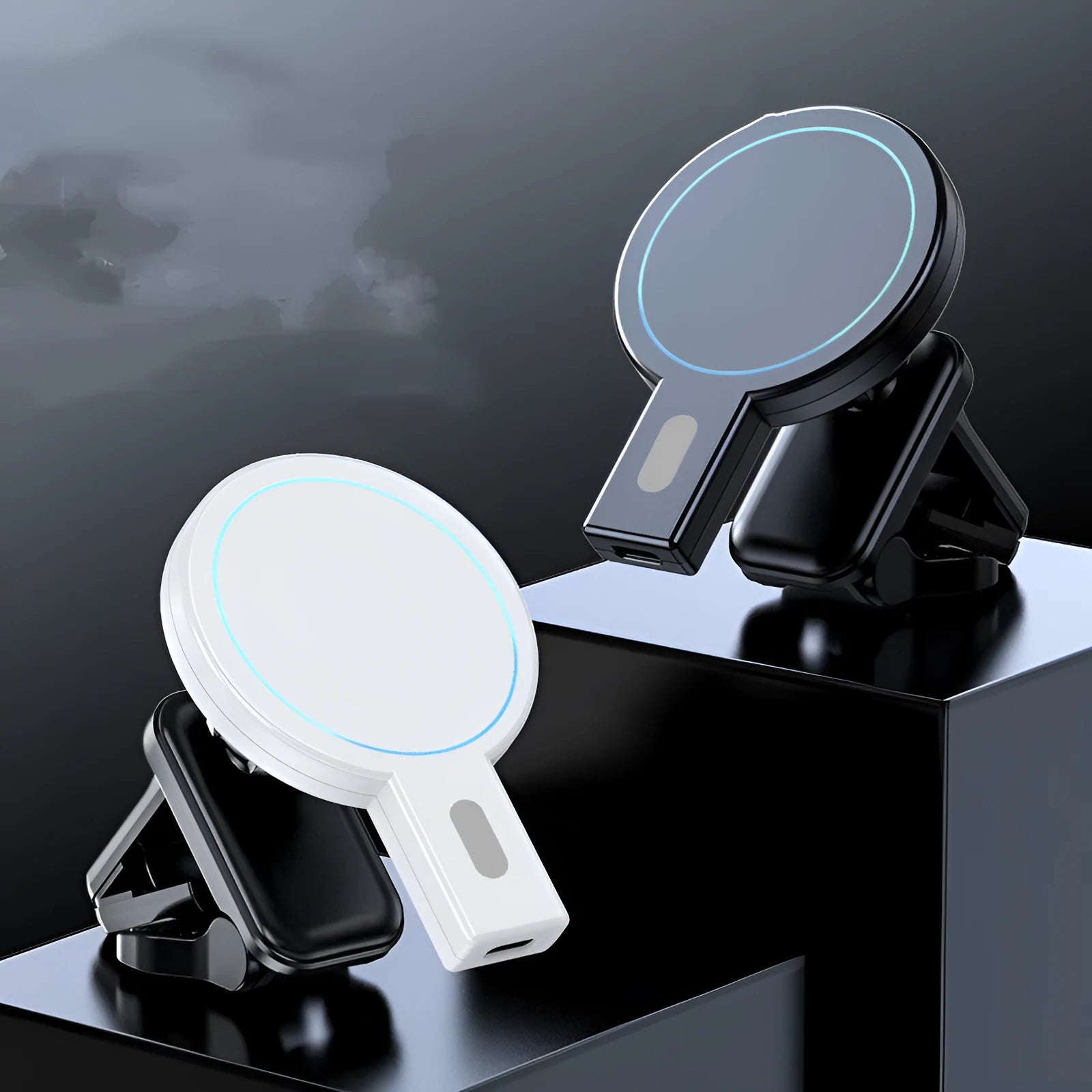 White mobile magnetic wireless charger with PD support on desk