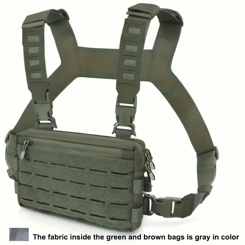 Men's outdoor tactics vest jacket bag in Oxford cloth, waterproof, solid colour, Black, compact 9x5.9x1.5 inches