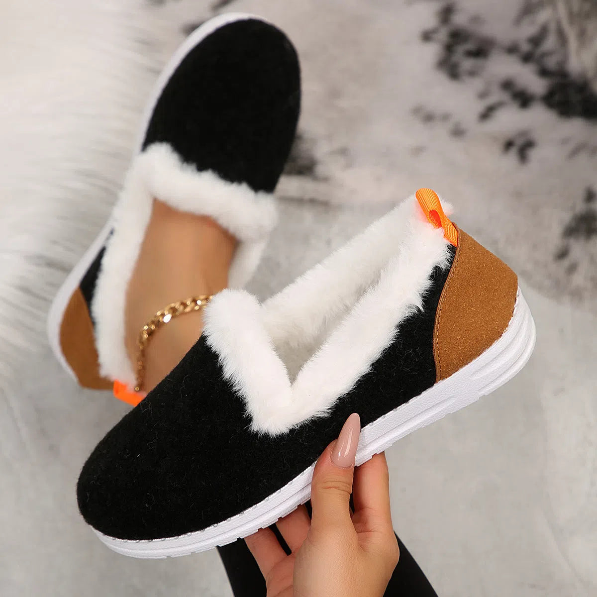 Women's Korean style thick soled low top suede slip on loafers with warm plush lining in rose red