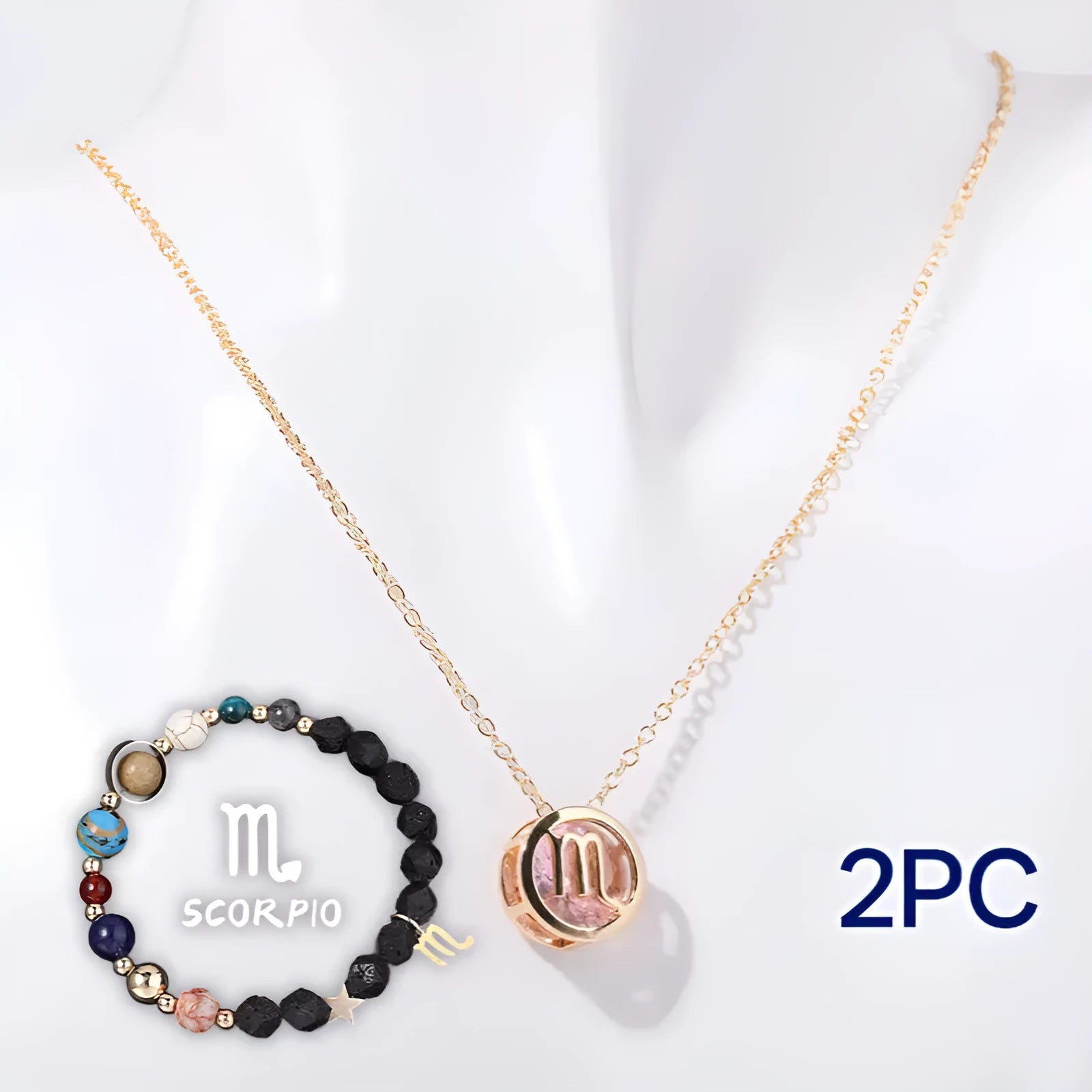 Natural stone beaded necklace and bracelet set showing one of twelve style variations.