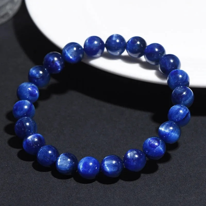 Natural blue crystal ball bracelet with geometric design and traditional ruyi charm