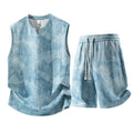 Sleeveless vest and shorts two-piece casual suit in quick-drying fabric for plus sizes.