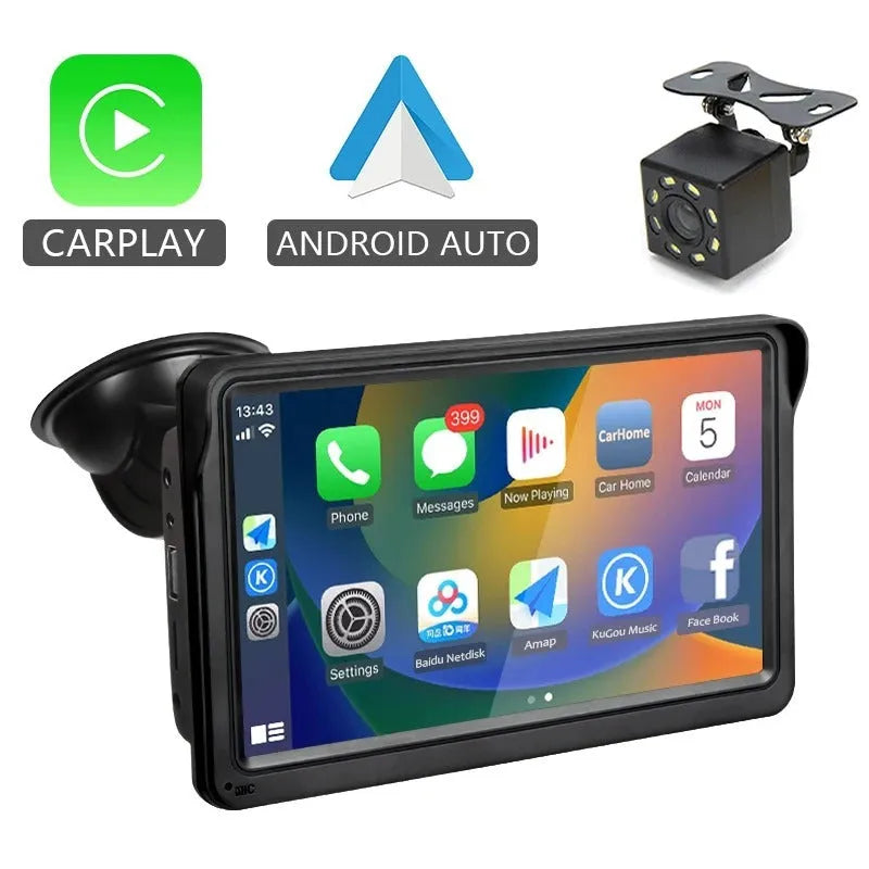 7-inch wireless CarPlay car display with HD screen mounted in vehicle dashboard