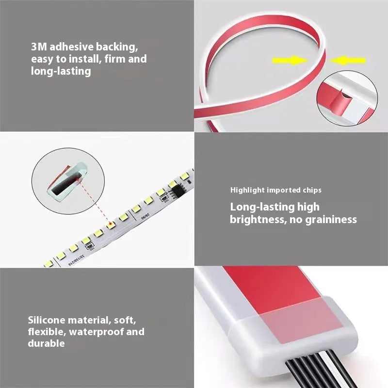 12V car LED start scan streamer light strip in blue, ice blue, red or white, 1.2m to 2.4m, universal fit