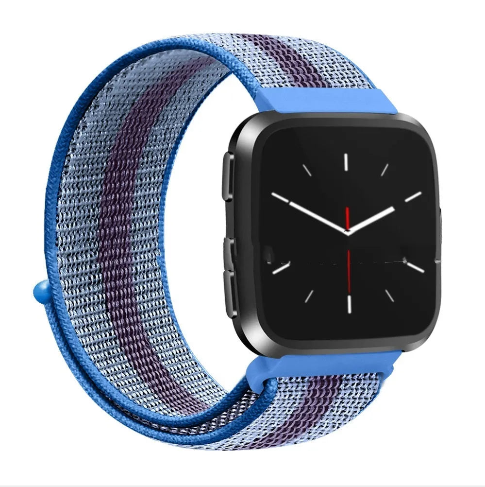 Nylon loopback strap for Fitbit Versa with Velcro closure, reflective black colour