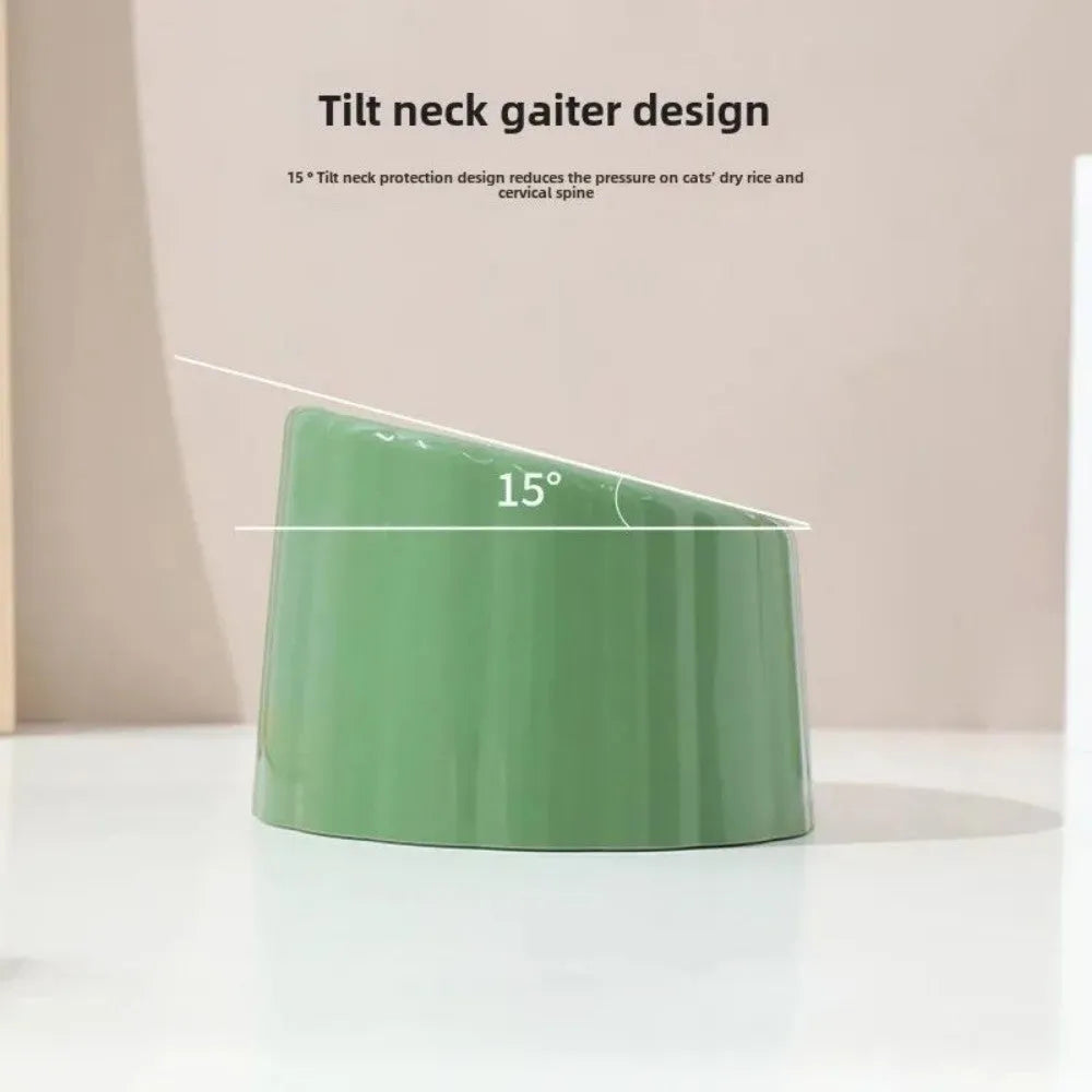 Dark green ceramic cat bowl on a raised cactus-design stand with wide rim and anti-slip base.