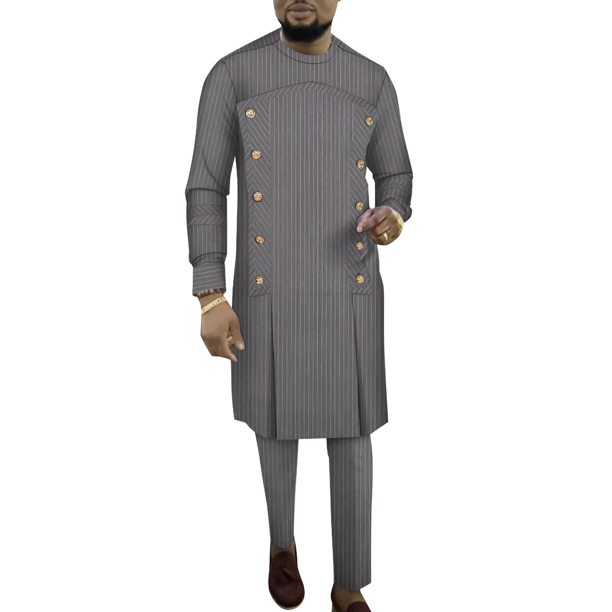 African striped cotton lounge set for men with long sleeve top and trousers