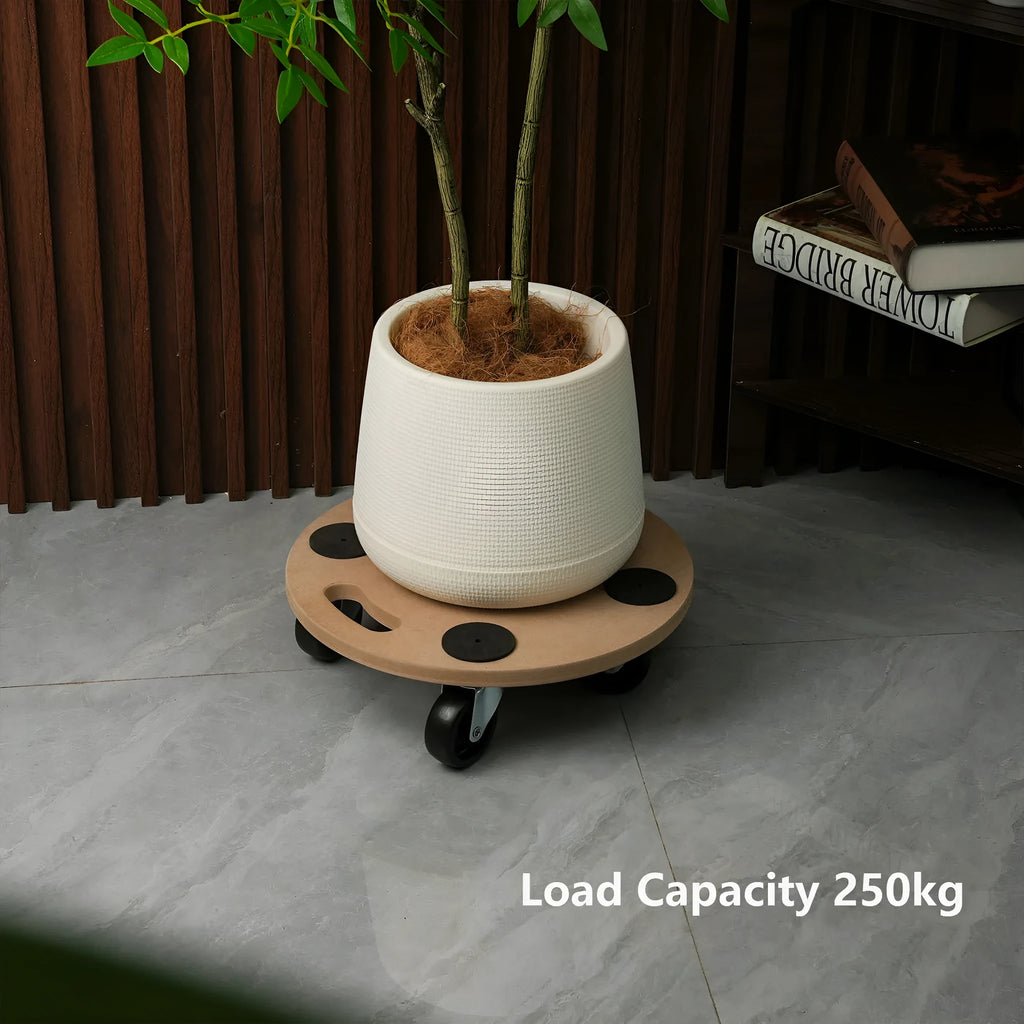 Two natural wood coloured platform trolleys with non-slip decks for moving heavy loads.