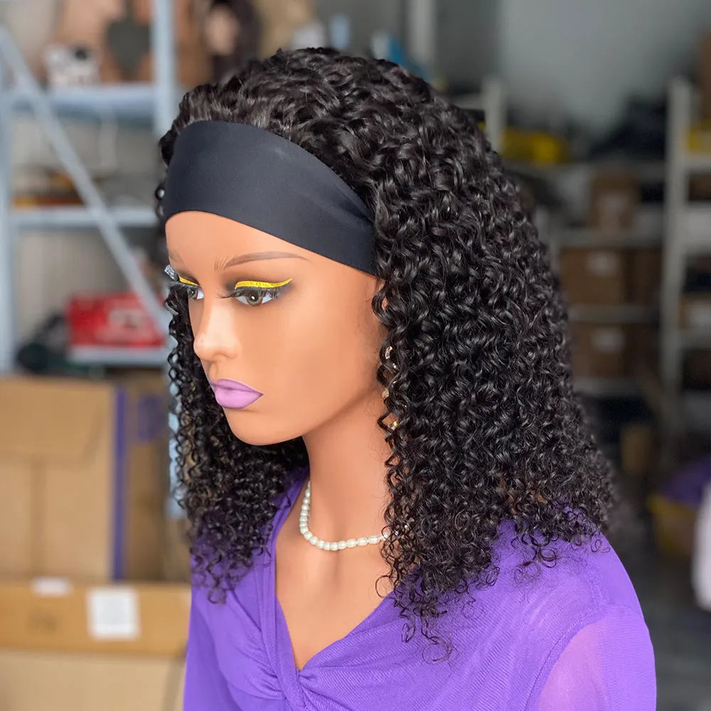 200 curly human hair headband wig 16 inch length natural skin colour heat dyeable