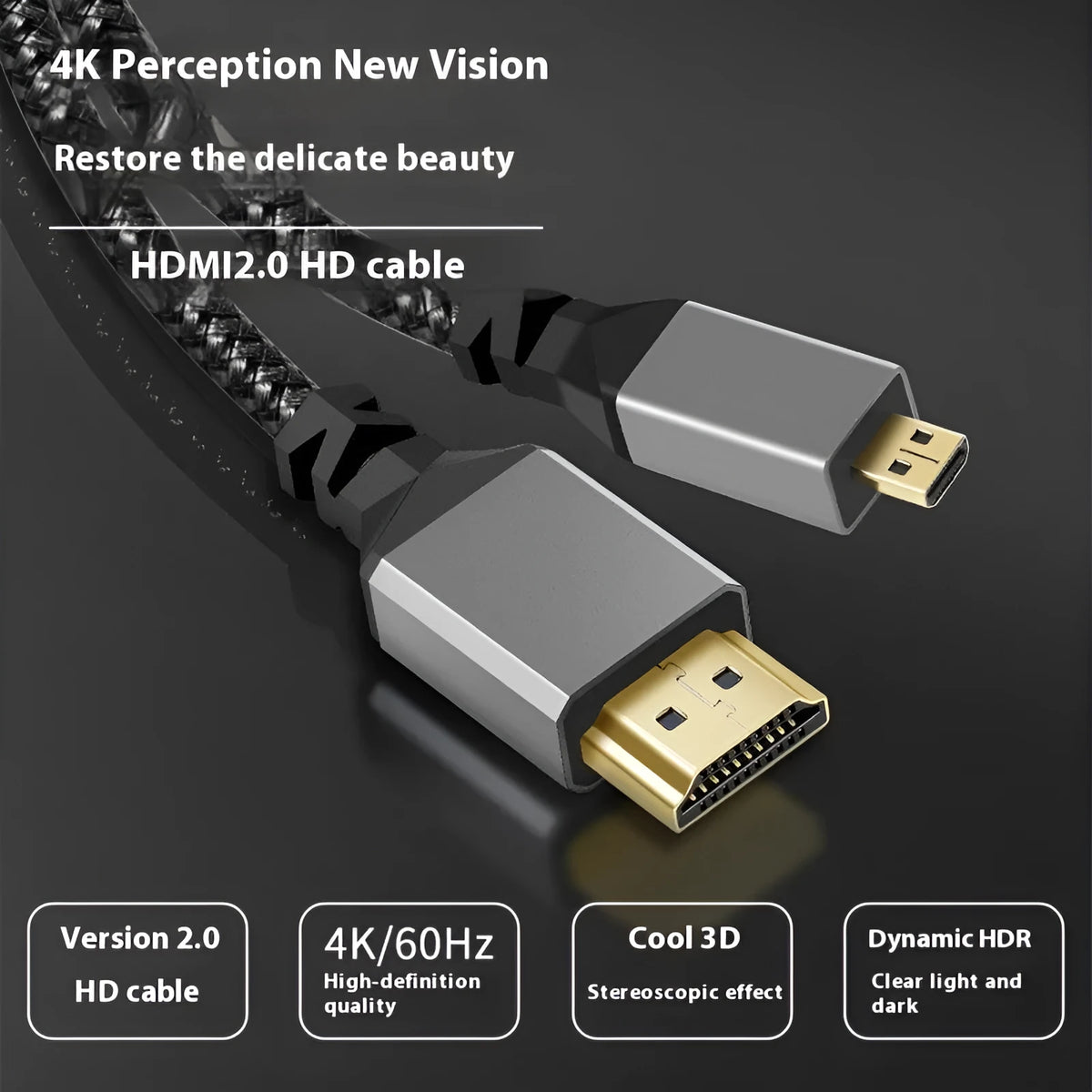 Black A-D USB data cable with gold-plated contacts for computer, TV, HD camera and digital camera, 4K video transmission