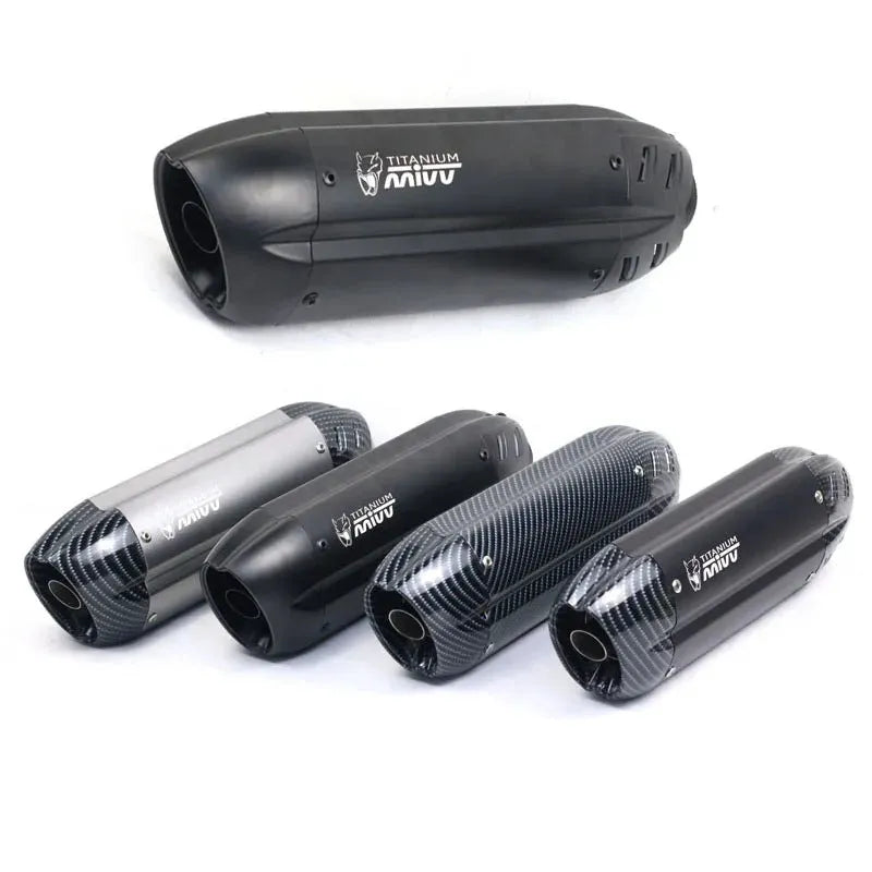 Stainless steel motorcycle exhaust modification kit showing 51mm interface and hexagonal muffler design