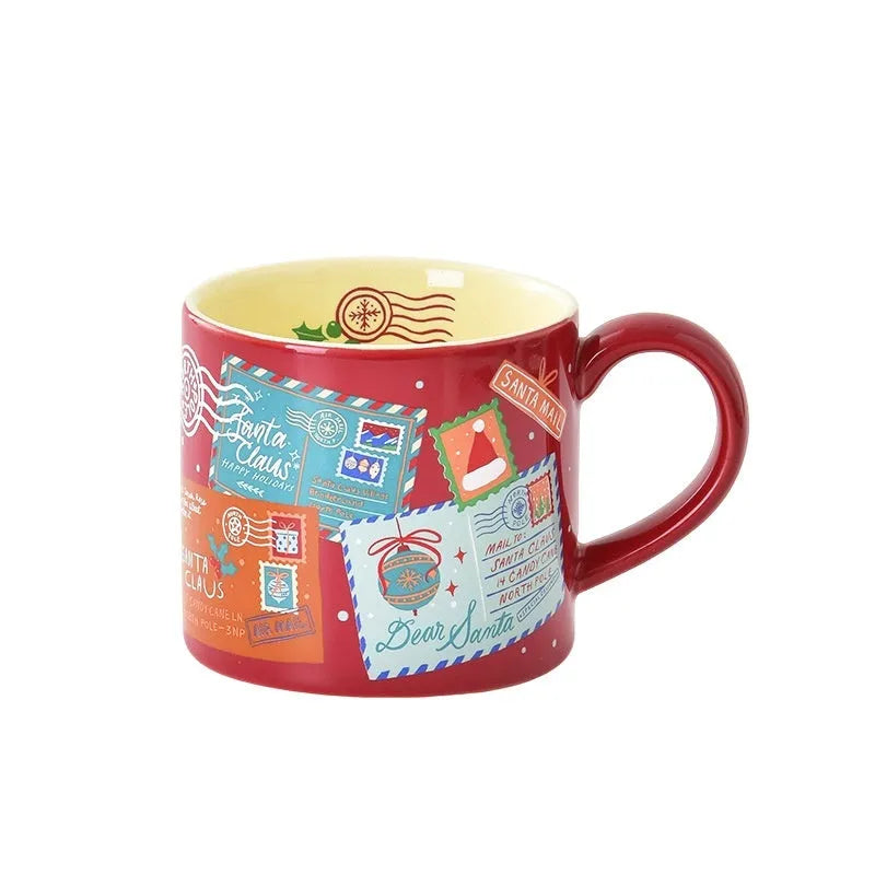 Ceramic winter gift mug with 400ml capacity, cylindrical shape, 9x10cm