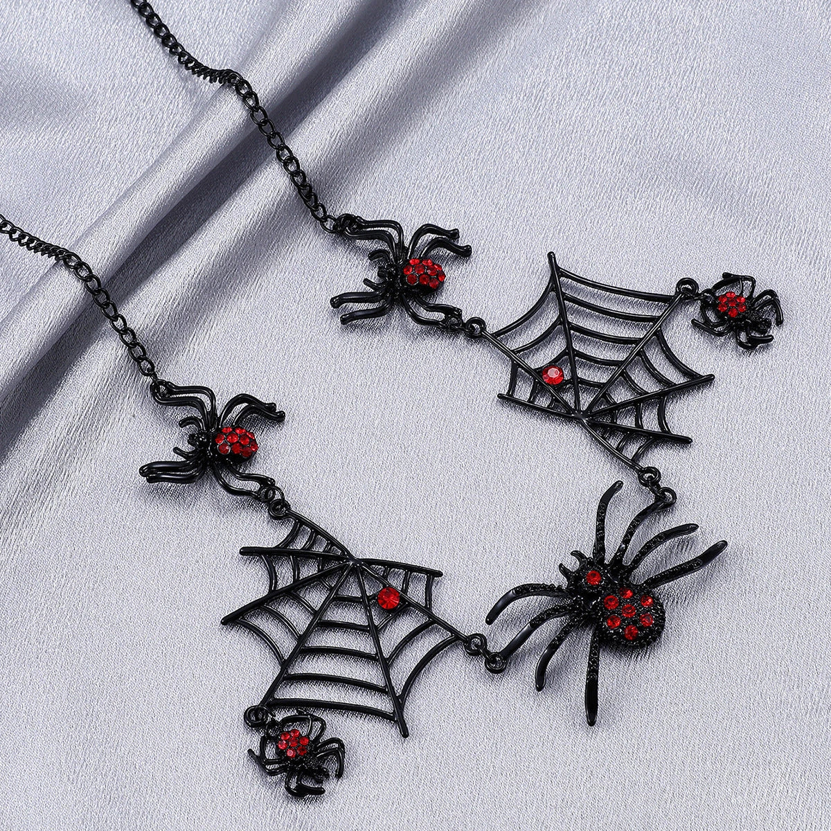 Spooky and stylish spider web necklace, a fashionable Halloween accessory with adjustable length