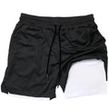 Men's black double-layer sport shorts with cotton blend fabric and milk silk lining