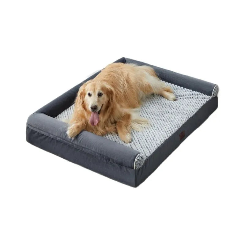 Rectangular cloth dog sleeping mat in gray colour on a floor, with soft padding for indoor use