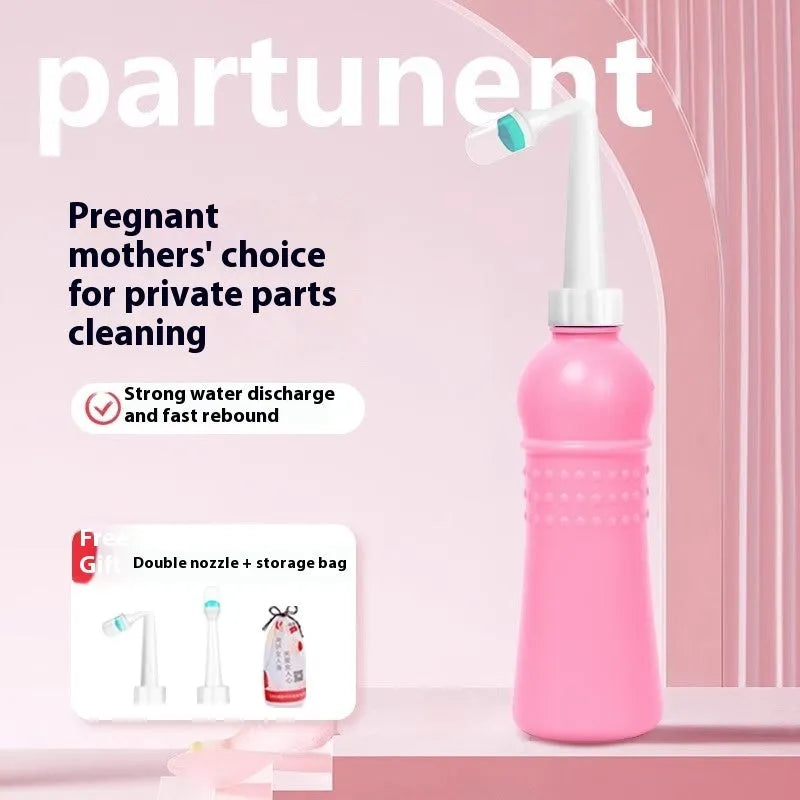 Portable bidet sprayer with dual nozzle and stroller storage bag, 400ml or 500ml, in blue, green, or pink