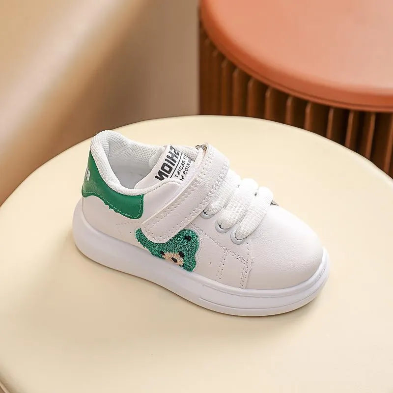 Baby Bear casual kids sports shoes in black, green or khaki with cartoon pattern and rubber soles