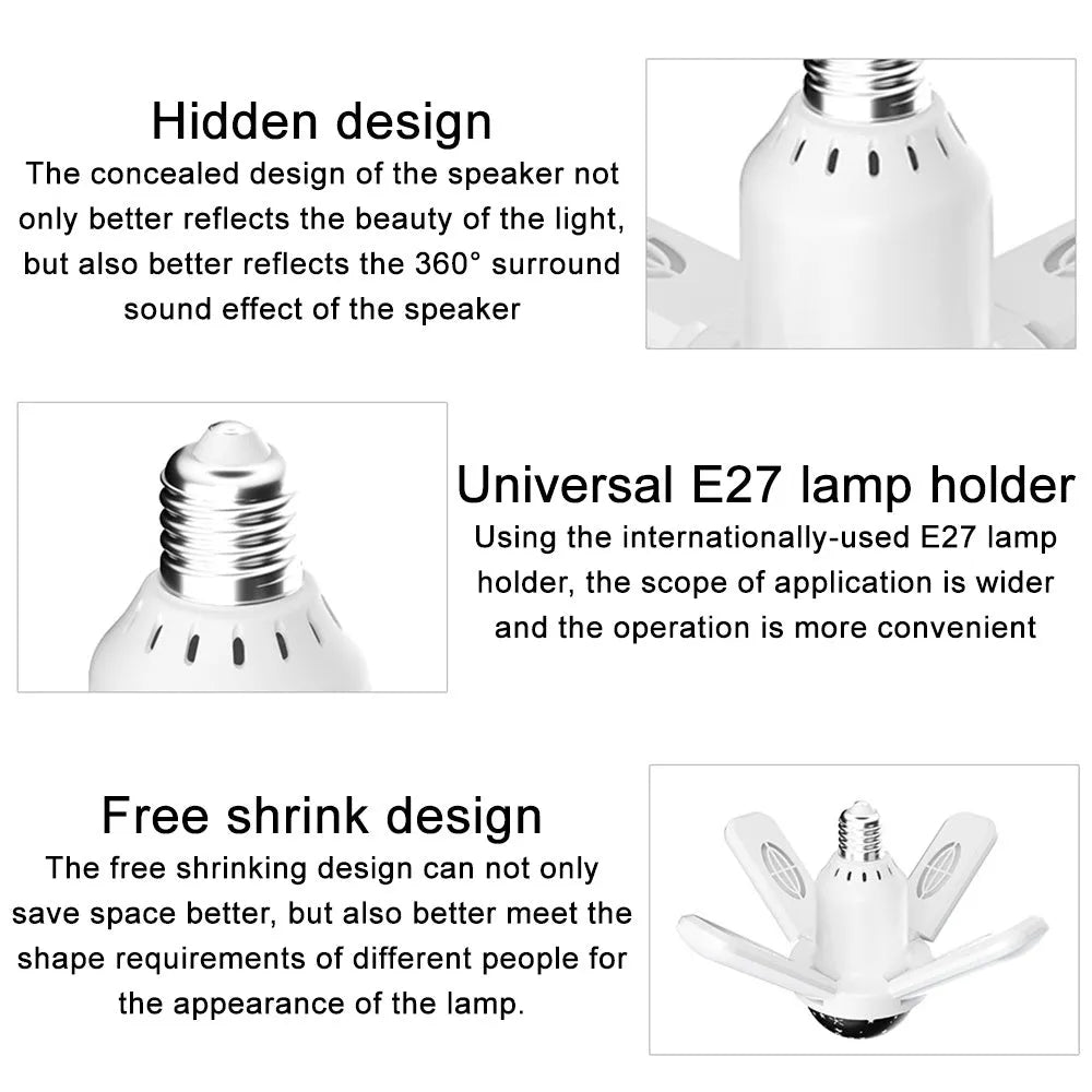 LED music fan projector lamp E27 24W smart bulb with remote control and PP lampshade