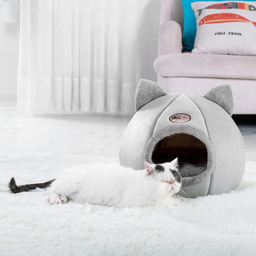 XL sized fully enclosed cat sofa bed with zippered flap in a soft plush interior