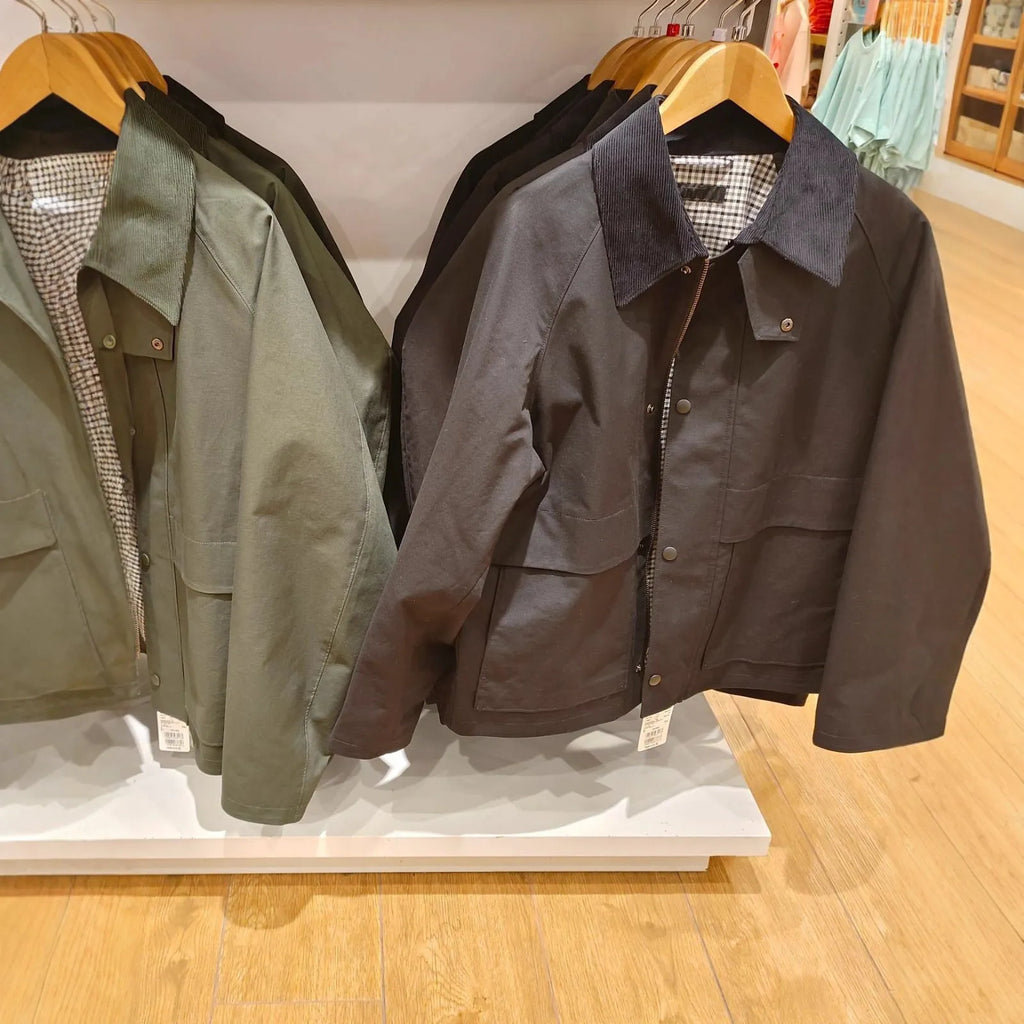 Japanese men's casual short jacket in loose fit, available in multiple colours with bag-cover slit pockets