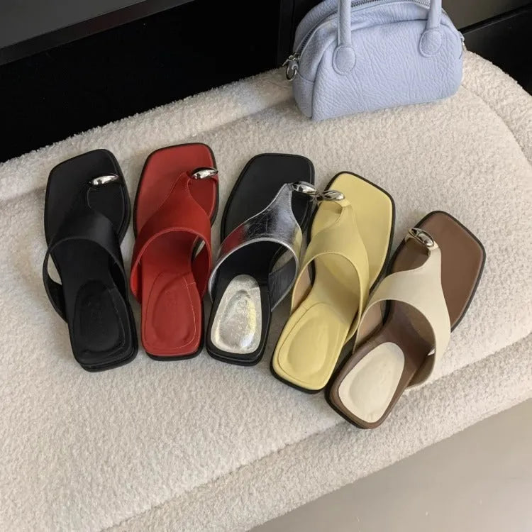 Wedge flip-flops with microfiber upper and rubber sole in Roman style for summer beach use