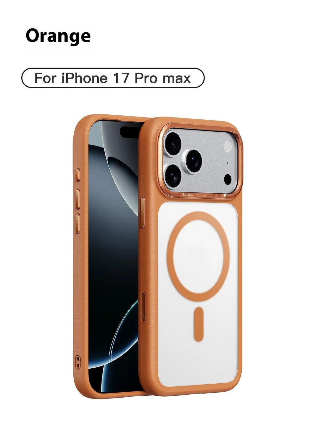 Frosted magnetic iPhone 17 phone case shown in multiple colours including black, white, and desert gold.