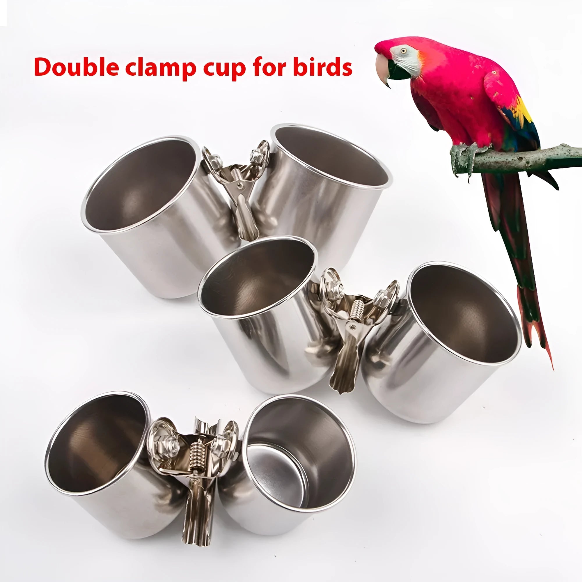 Stainless steel birdcage outdoor feeder in natural metal colour, shown in three size options.