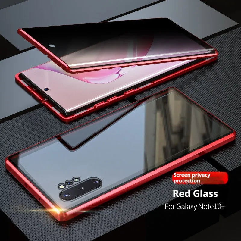 Samsung S24 Plus magnetic flip case with double-sided peep-proof glass and metal frame in black