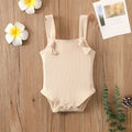 Baby cotton pit strap romper sleeveless summer outfit for girls in brown beige pink light green