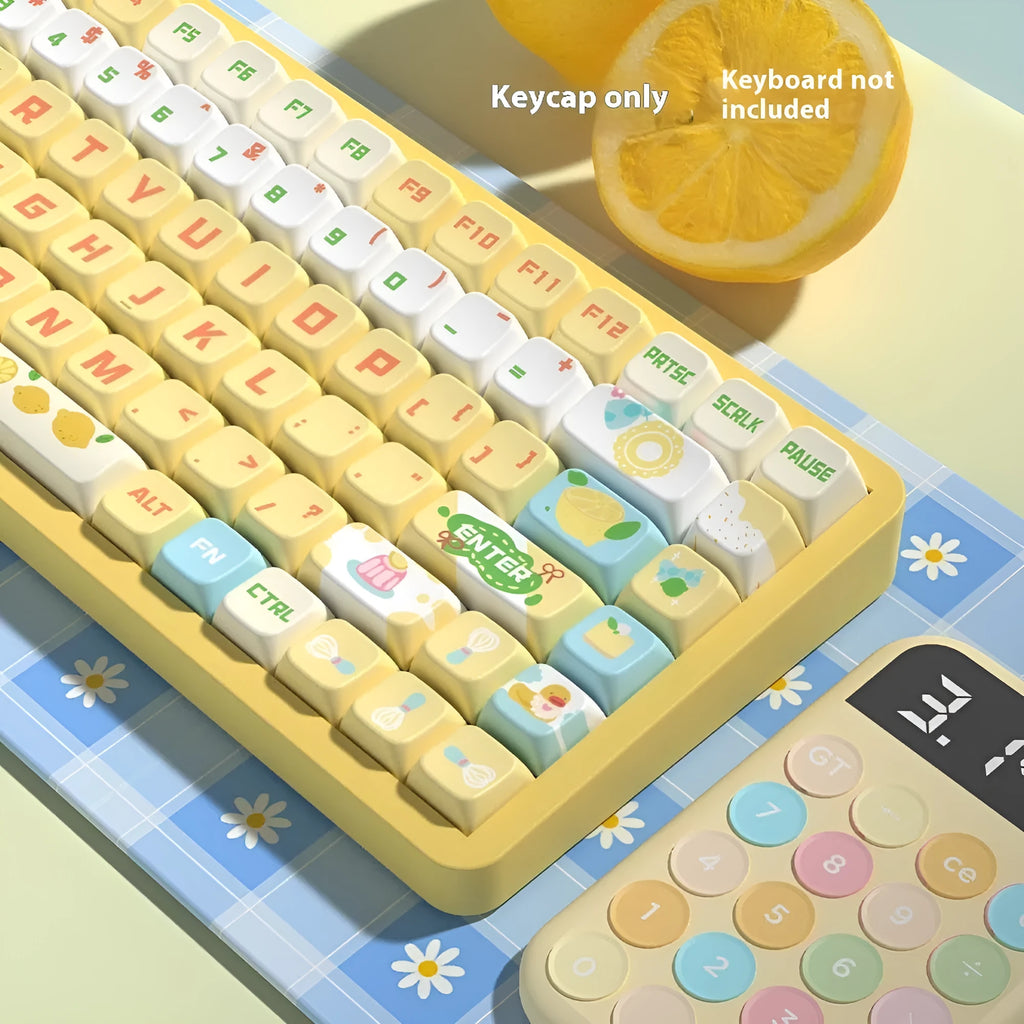 Custom PBT sublimation mechanical keyboard cap set in sea salt lemon cheese colour, 138 key or 158 key full set option