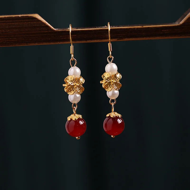 Women's vintage court style Han Cheongsam antique geometric alloy earrings with electroplated finish