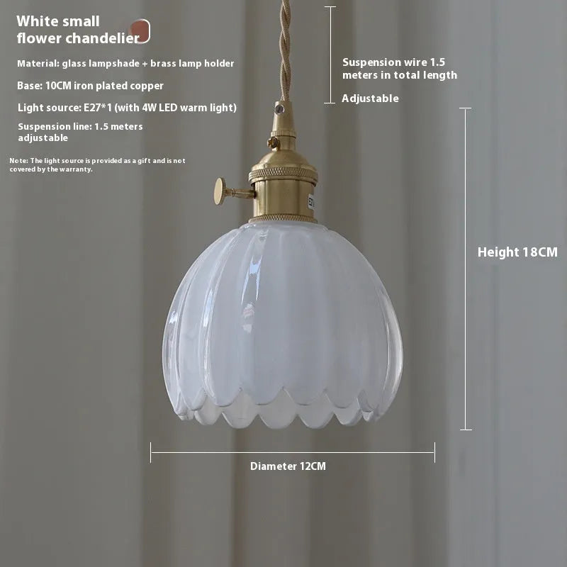 Nordic style vintage glass flower chandelier for bedroom bedside lighting in amber colour